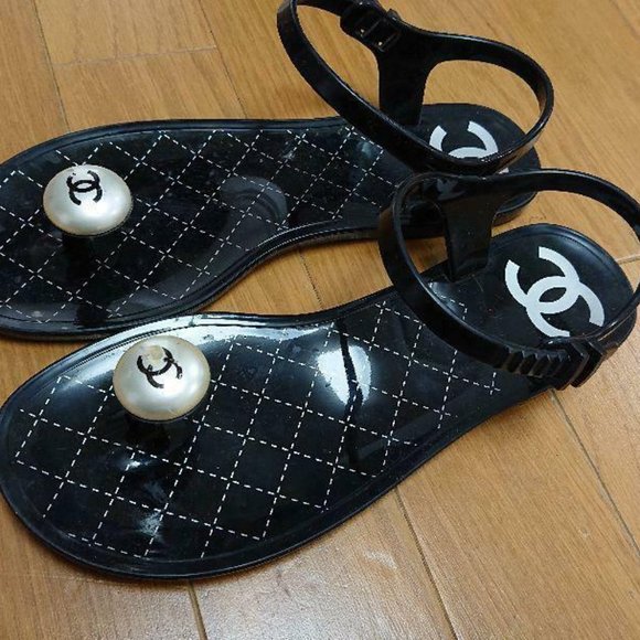Chanel CC Logo Pass Jelly Slingback Shoes Size36